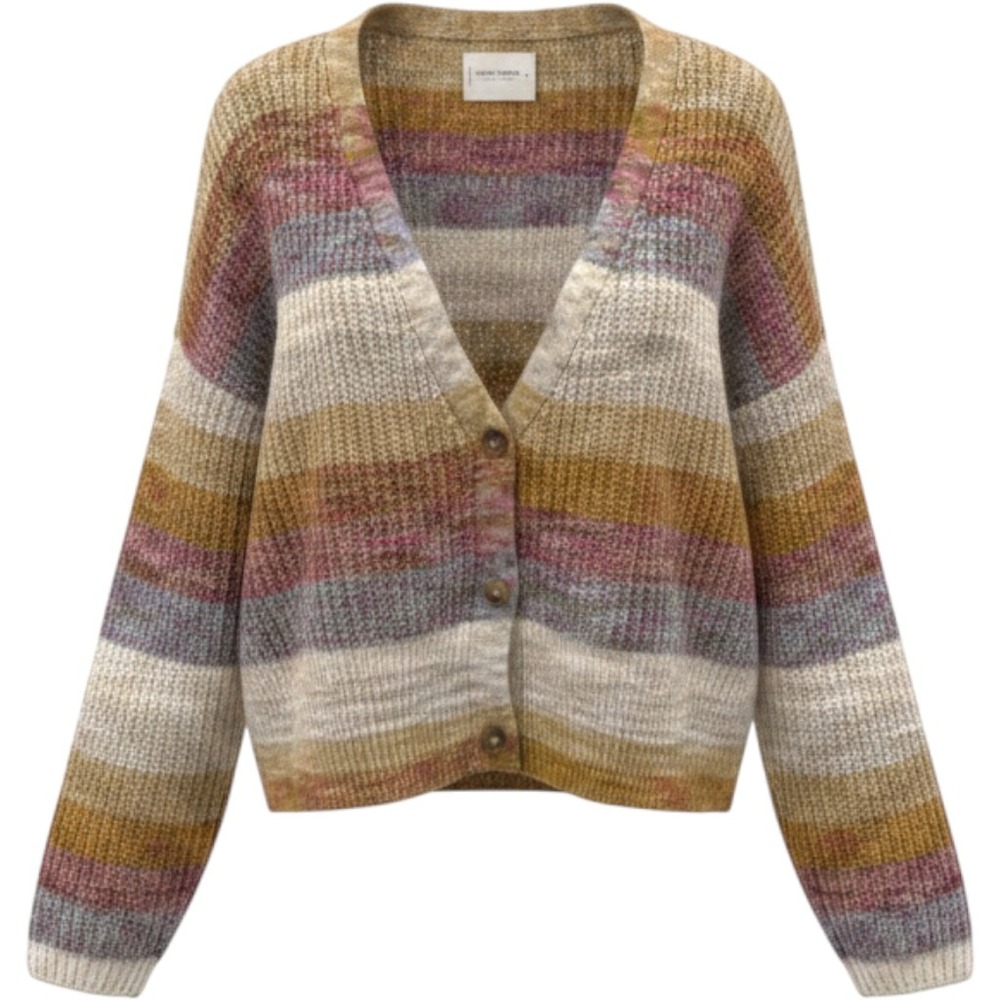 Lucky Brand Womens XL Multicolor Striped V-Neck Button Front Crop Cardigan Fall